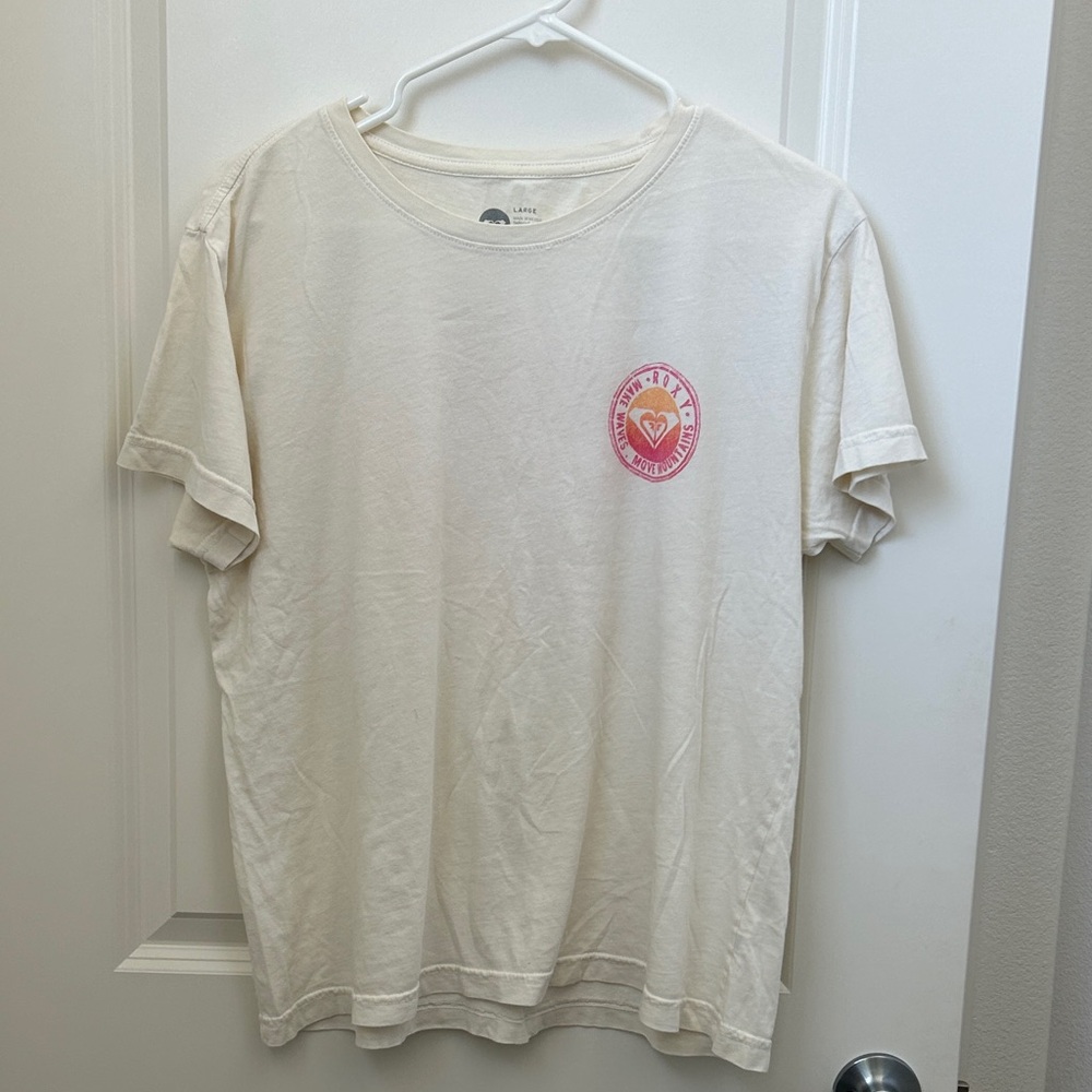 Roxy White Tee with Pink and Orange Graphic (L)
